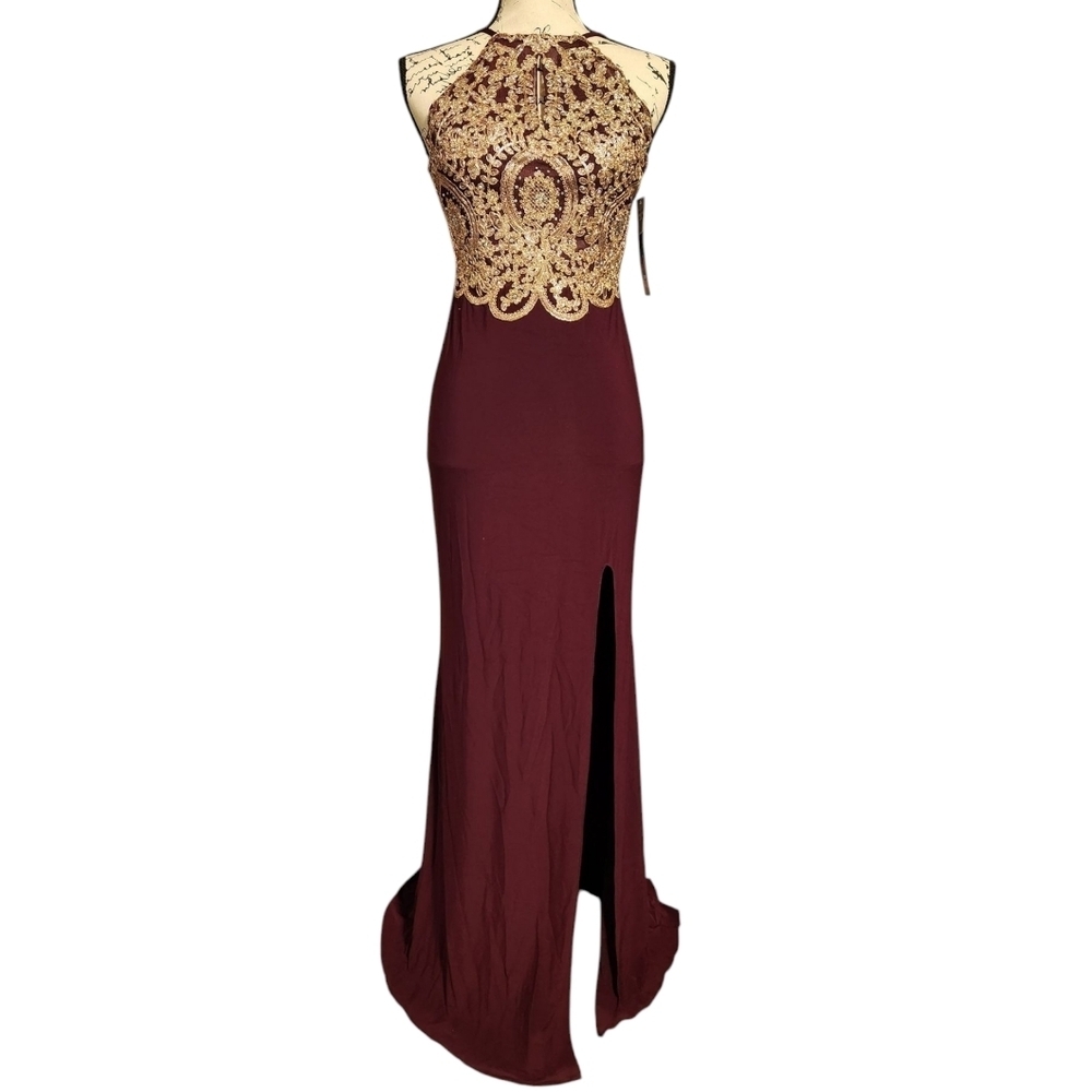 Blondie Nites By Stacy Sklar Corded Lace Filigree Ilusion Bodice Sheath Gown - Picture 5 of 15